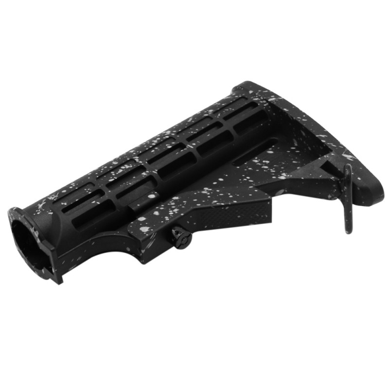 CERAKOTE SPLATTER | AR-15 Collapsible Standard Version Stock Body - Mil Spe - Base Black - Pattern- Glacier Silver CERAKOTE SPLATTER | AR-15 Collapsible Standard Version Stock Body - Mil Spe - Base Black - Pattern- Glacier Silver