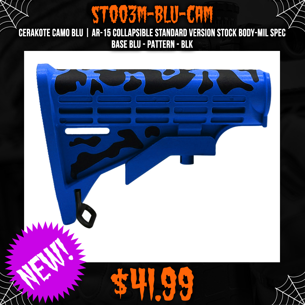 CERAKOTE CAMO BLU | AR-15 Collapsible Standard Version Stock Body-Mil Spec - Base BLU - Pattern - BLK CERAKOTE CAMO BLU | AR-15 Collapsible Standard Version Stock Body-Mil Spec - Base BLU - Pattern - BLK
