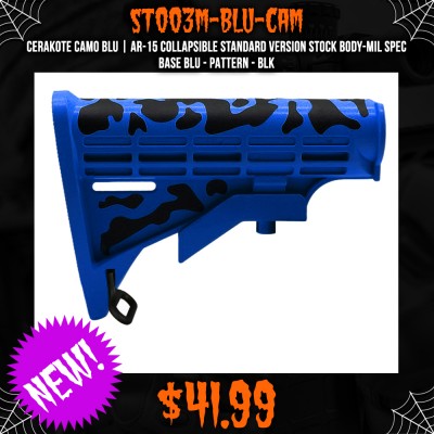 CERAKOTE CAMO BLU | AR-15 Collapsible Standard Version Stock Body-Mil Spec - Base BLU - Pattern - BLK