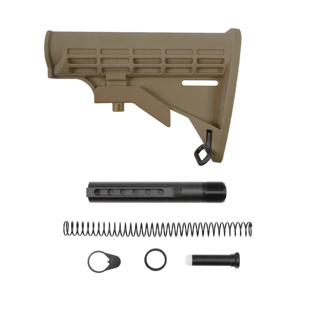 AR-15 .223/5.56 Collapsible Carbine Stock-Cerakote FDE | W/ 6-Position Buffer Tube Kit | Mil-Spec