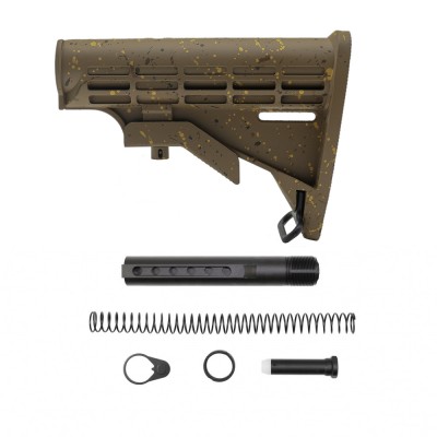 CERAKOTE SPLATTER FDE | AR-15 .223/5.56 Collapsible Carbine Stock-Mil Spec | W/ 6-Position Buffer Tube Kit-Mil-Spec