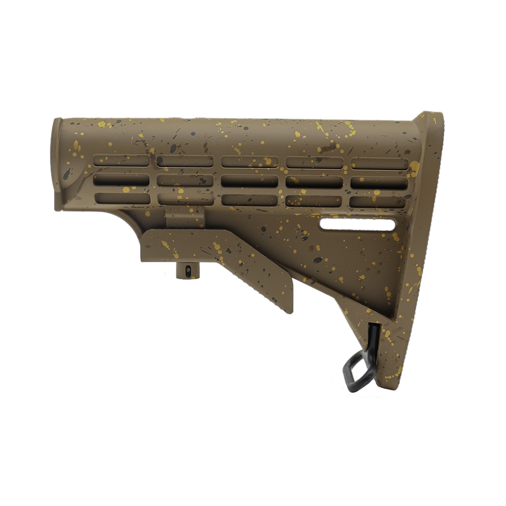 CERAKOTE SPLATTER| AR-15 Collapsible Standard Version Stock Body-Mil Spe-BASE FDE- PATTERN-BBR-ODG-GOLD- MADE IN U.S.A