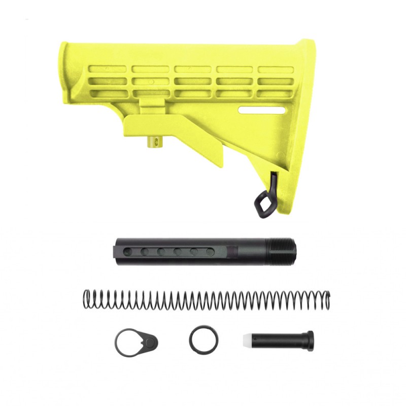 AR-15 .223/5.56 Collapsible Carbine Stock-Cerakote Lemon Zest | W/ 6-Position Buffer Tube Kit | Mil-Spec