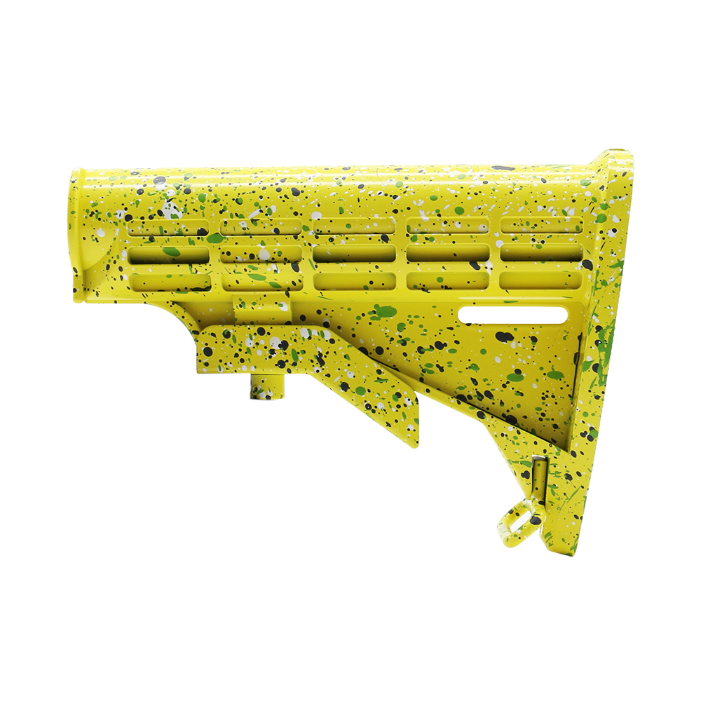 CERAKOTE SPLATTER | AR-15 Collapsible Standard Version Stock Body - Mil Spe - Base Lemon Zest - Pattern - Sniper Gray - Bright White - Zombie Green