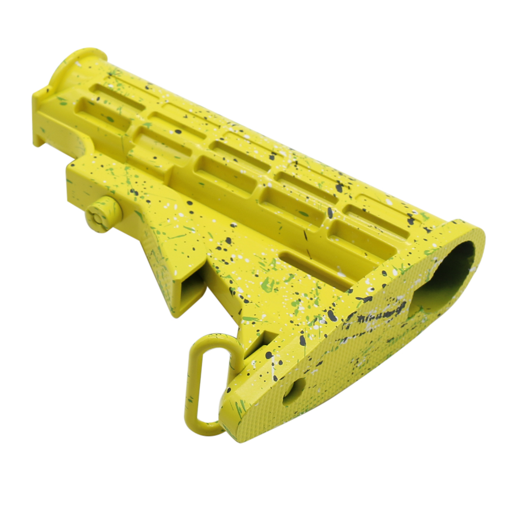CERAKOTE SPLATTER | AR-15 Collapsible Standard Version Stock Body - Mil Spe - Base Lemon Zest - Pattern - Sniper Gray - Bright White - Zombie Green