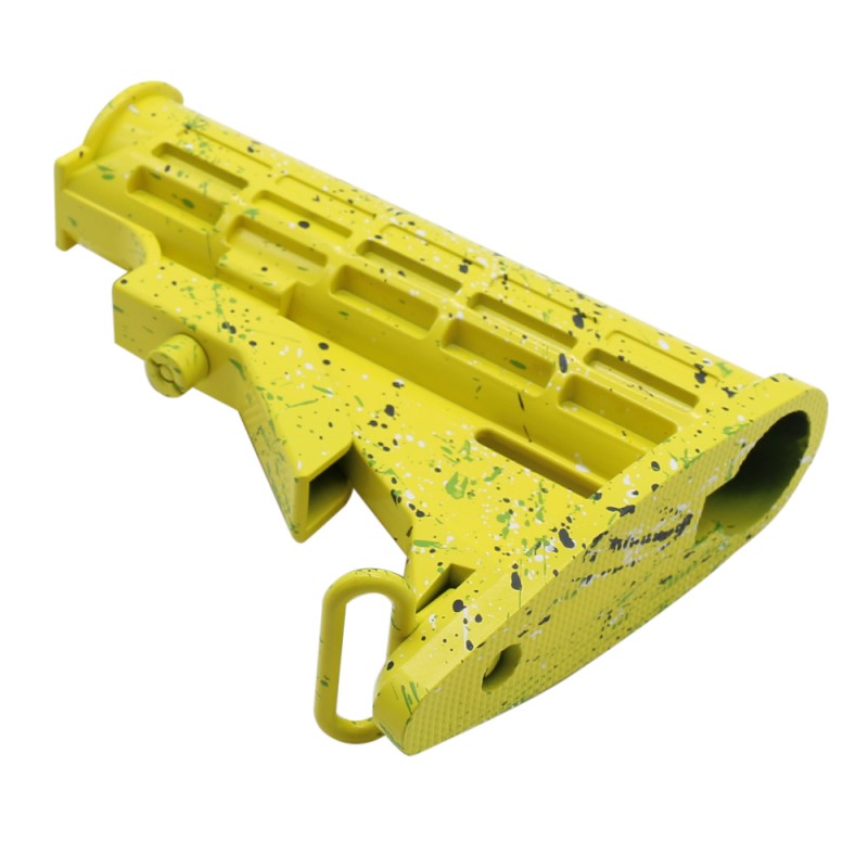CERAKOTE SPLATTER | AR-15 Collapsible Standard Version Stock Body - Mil Spe - Base Lemon Zest - Pattern - Sniper Gray - Bright White - Zombie Green