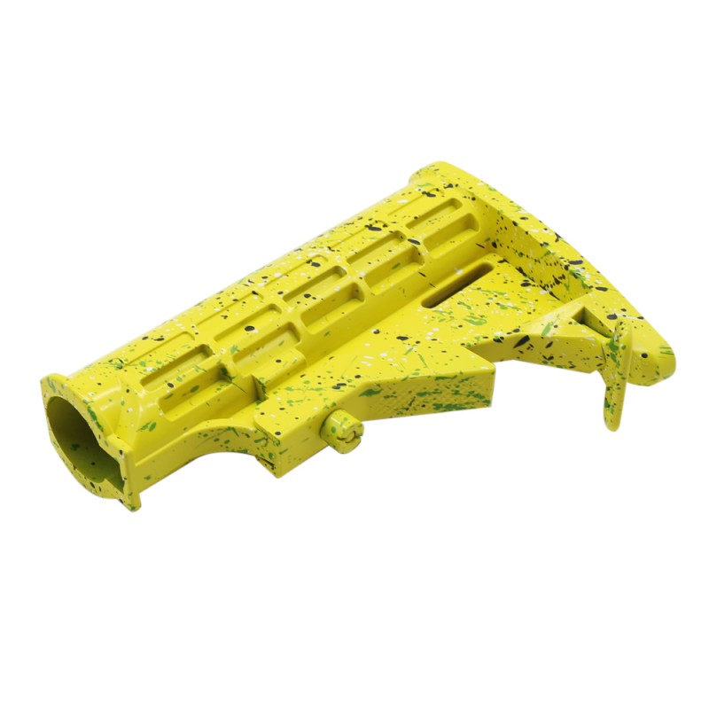 CERAKOTE SPLATTER | AR-15 Collapsible Standard Version Stock Body - Mil Spe - Base Lemon Zest - Pattern - Sniper Gray - Bright White - Zombie Green
