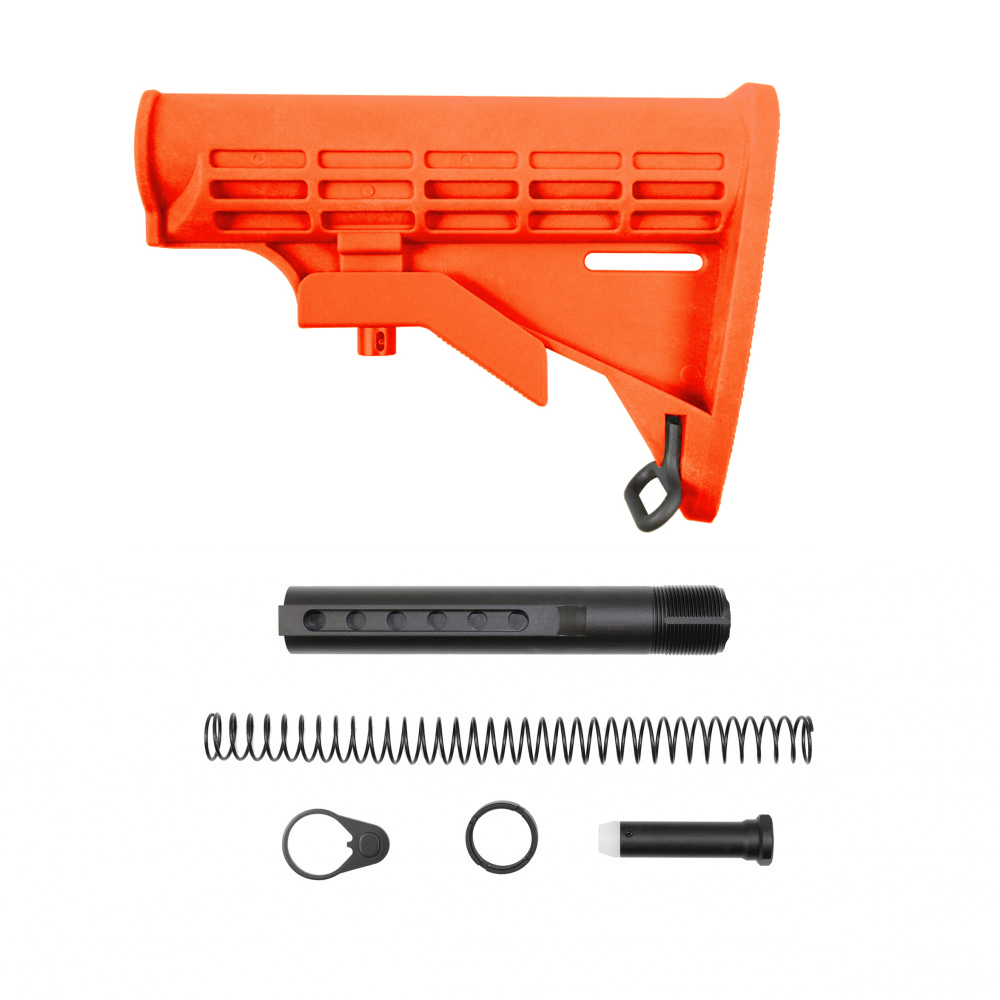 AR-15 .223/5.56 Collapsible Carbine Stock-Cerakote Hunter Orange | W/ 6-Position Buffer Tube Kit | Mil-Spec