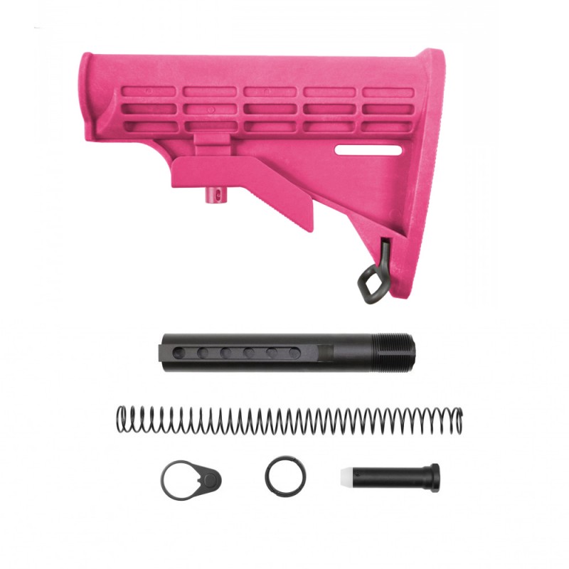 AR-15 .223/5.56 Collapsible Carbine Stock-Cerakote Pink | W/ 6-Position Buffer Tube Kit | Mil-Spec