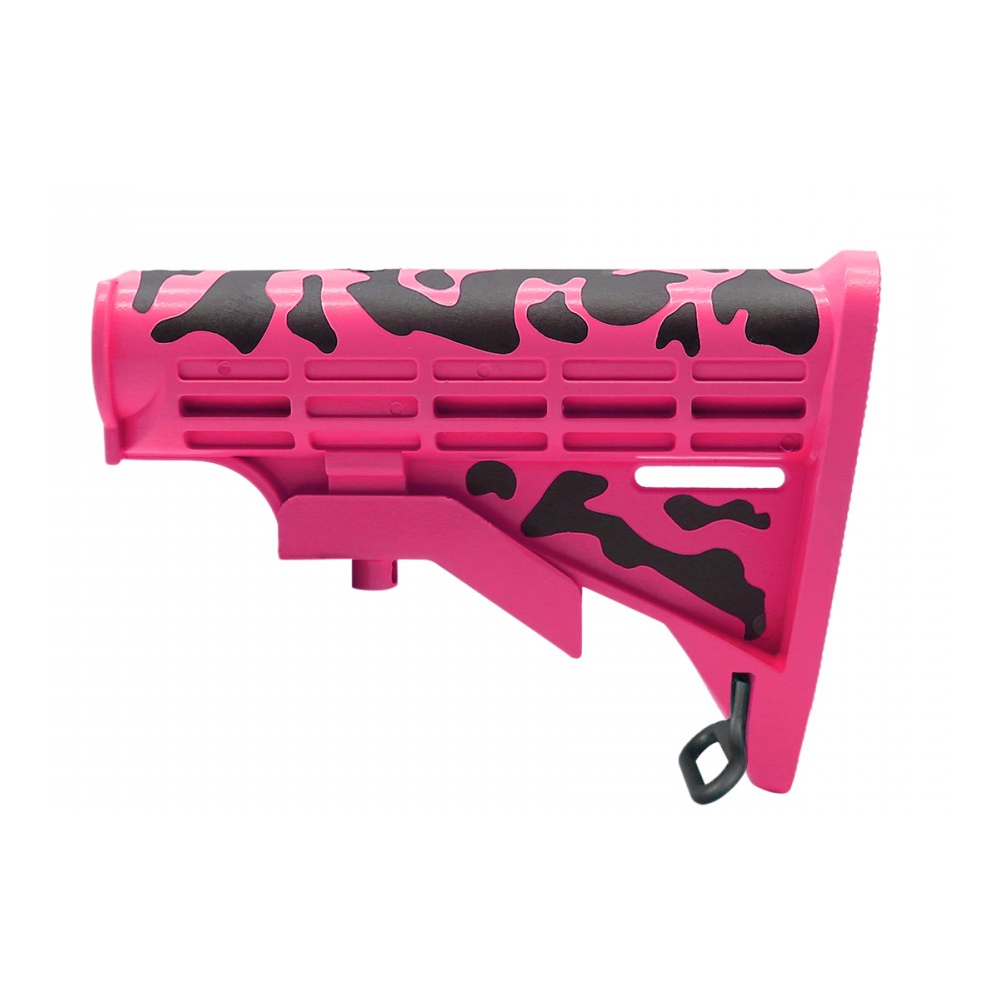 CERAKOTE CAMO|AR-15 .223/5.56 Collapsible Carbine Stock - Black And Pink| W/ 6-Position Buffer Tube Kit | Mil-Spec