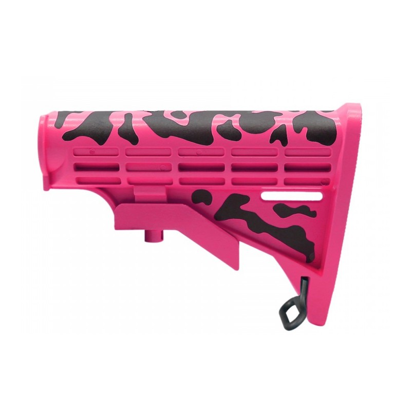 CERAKOTE CAMO|AR-15 .223/5.56 Collapsible Carbine Stock - Black And Pink| W/ 6-Position Buffer Tube Kit | Mil-Spec