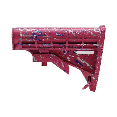 CERAKOTE SPLATTER PNK | AR-15 Collapsible Standard Version Stock Body - Mil Spe - Base PNK - Pattern - SLV.WHI.BLU