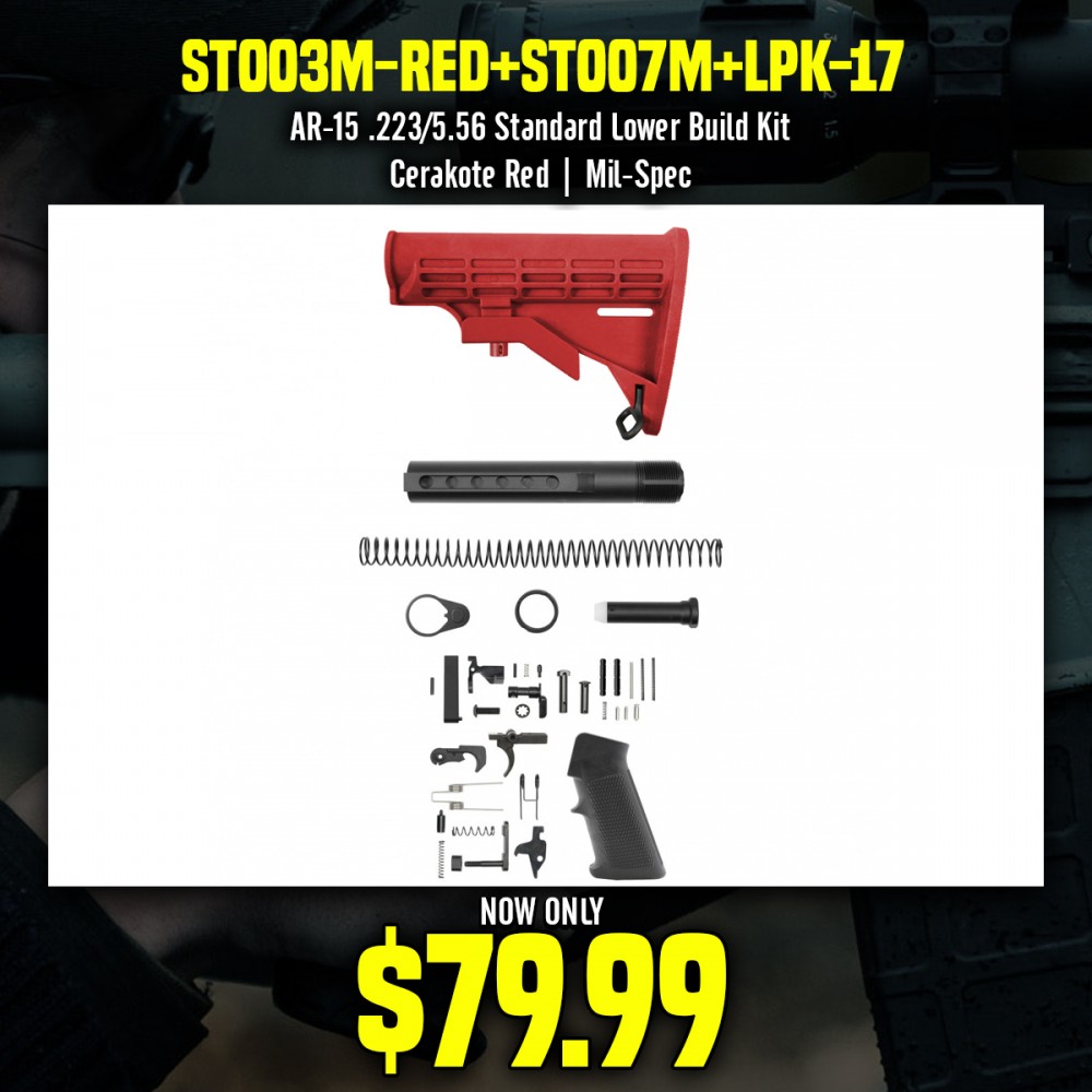 AR-15 .223/5.56 Standard Lower Build Kit - Cerakote Red| Mil-Spec