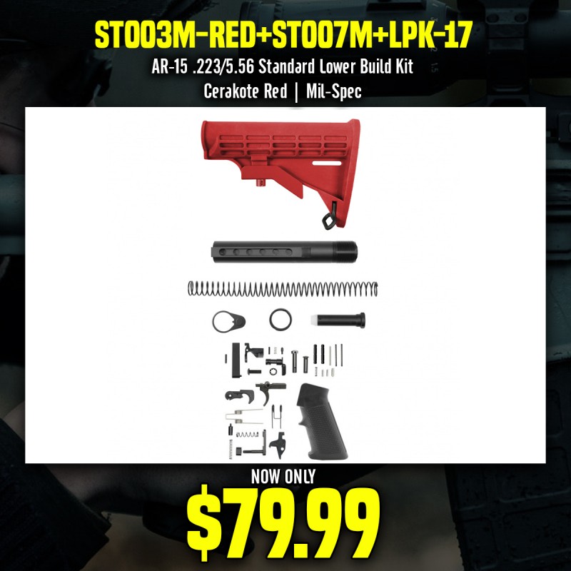 AR-15 .223/5.56 Standard Lower Build Kit - Cerakote Red| Mil-Spec