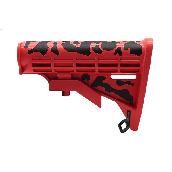 CERAKOTE CAMO RED | AR-15 Collapsible Standard Version Stock Body-Mil Spec - Base RED - Pattern - BLK CERAKOTE CAMO RED | AR-15 Collapsible Standard Version Stock Body-Mil Spec - Base RED - Pattern - BLK