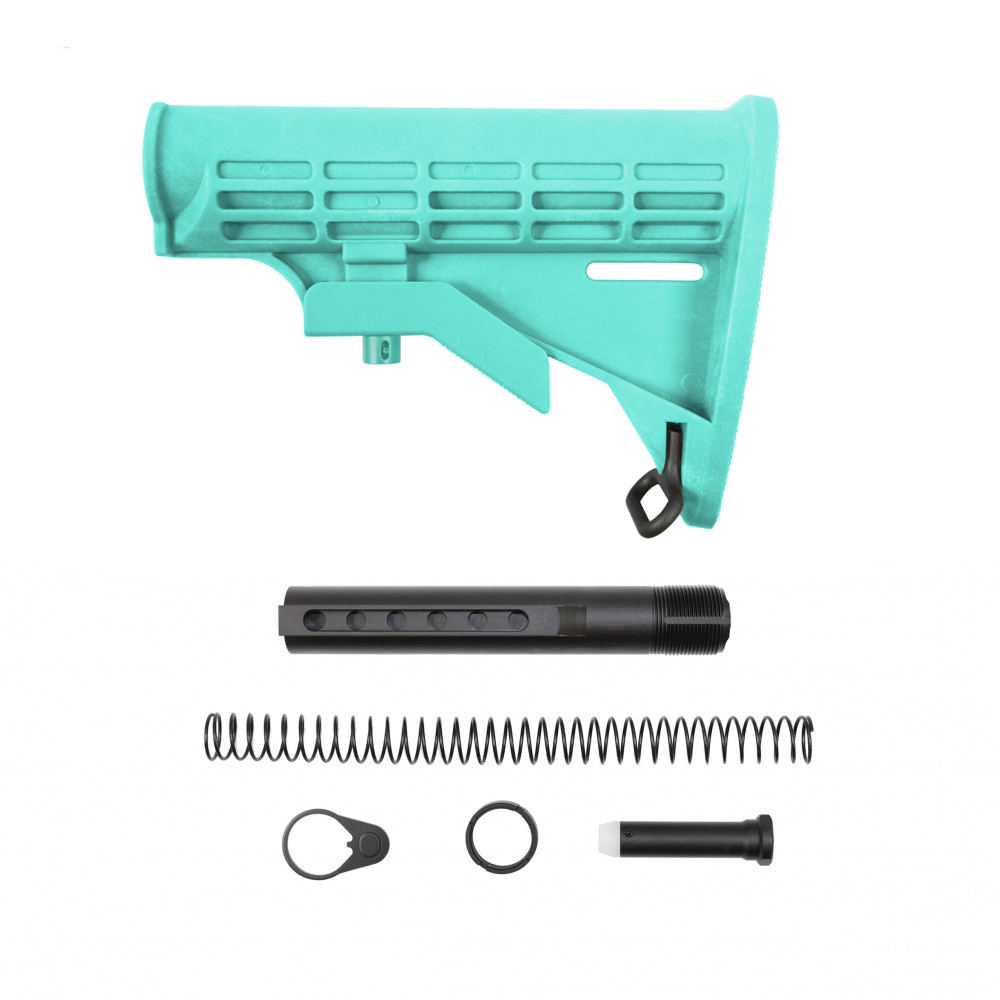 AR-15 .223/5.56 Collapsible Carbine Stock-Cerakote Robins Egg | W/ 6-Position Buffer Tube Kit | Mil-Spec