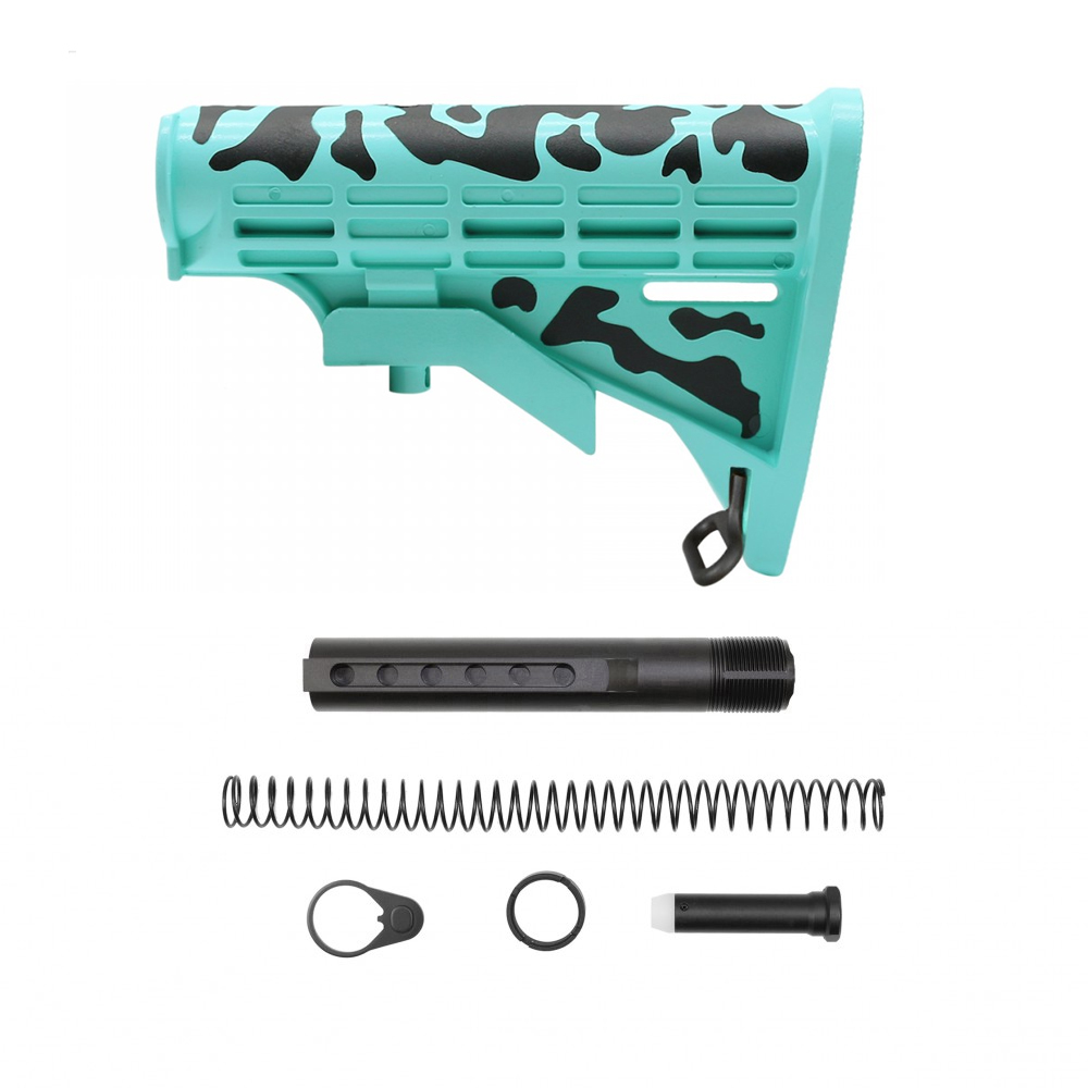 CERAKOTE CAMO|AR-15 .223/5.56 Collapsible Carbine Stock - Black And Robins Egg| W/ 6-Position Buffer Tube Kit | Mil-Spec