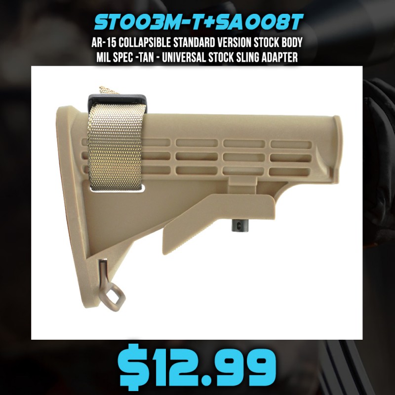 AR-15 Collapsible Standard Version Stock Body-Mil Spec -TAN - Universal Stock Sling Adapter AR-15 Collapsible Standard Version Stock Body-Mil Spec -TAN - Universal Stock Sling Adapter