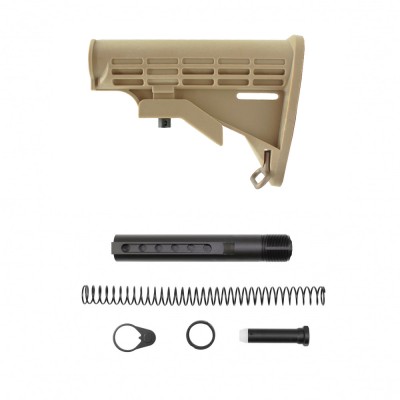 AR-15 .223/5.56 Collapsible Carbine Stock-Tan Polymer | W/ 6-Position Buffer Tube Kit | Mil-Spec