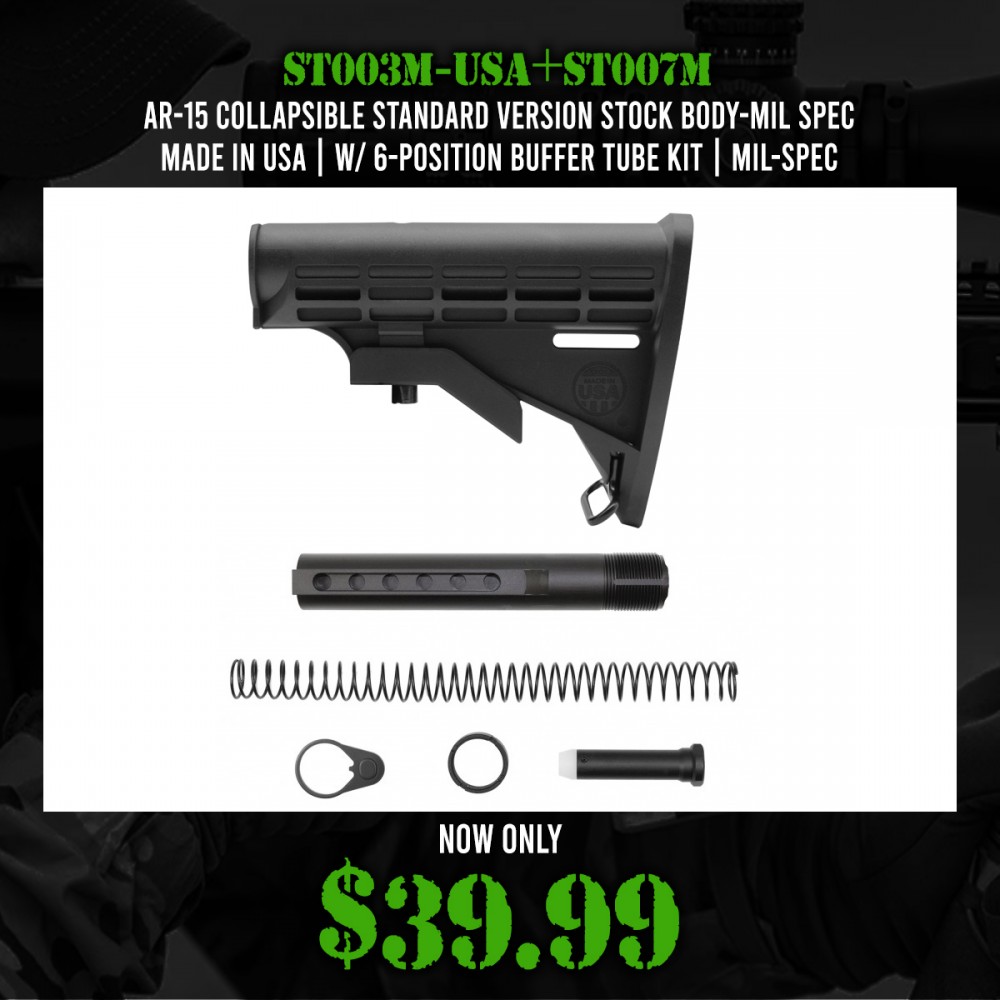 AR-15 COLLAPSIBLE STANDARD VERSION STOCK BODY-MIL SPEC- MADE IN USA | W/ 6-Position Buffer Tube Kit | Mil-Spec