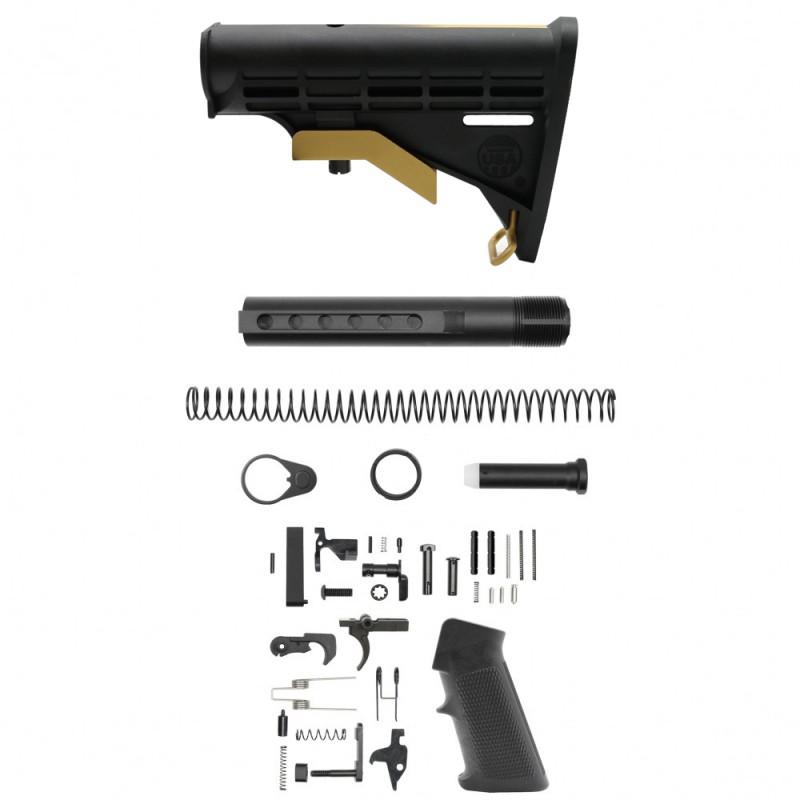 CERAKOTE GRADIENT| AR-15 STANDARD LOWER BUILD KIT W / COLLAPSIBLE STANDARD VERSION STOCK BODY-MIL SPEC - GOLD - MADE IN USA