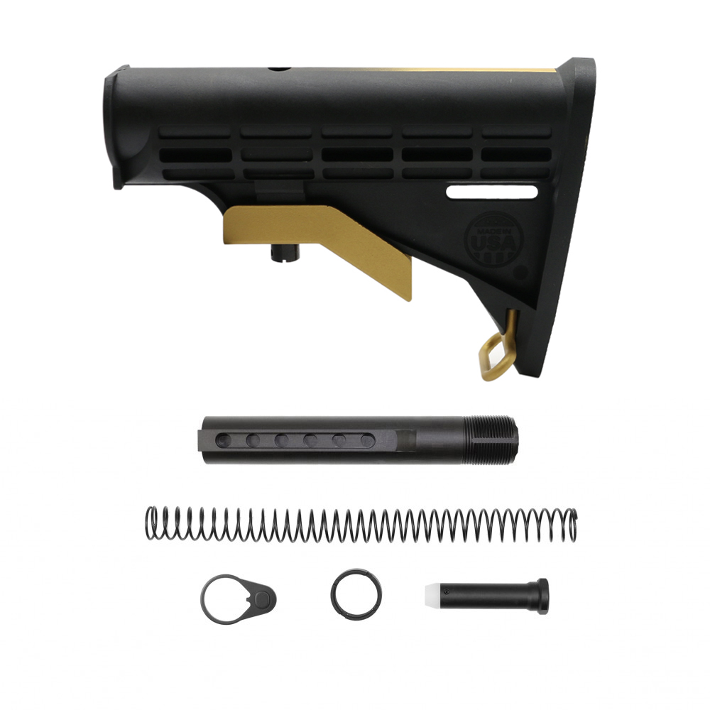 CERAKOTE GRADIENT| AR-15 COLLAPSIBLE STANDARD VERSION STOCK BODY-MIL SPEC- GOLD | W/ 6-Position Buffer Tube Kit - MADE IN USA