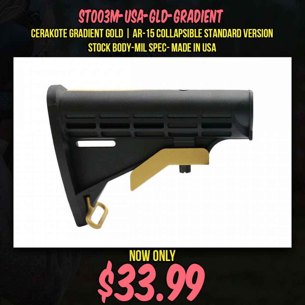 CERAKOTE GRADIENT GOLD | AR-15 Collapsible Standard Version Stock Body-Mil Spec- MADE IN USA