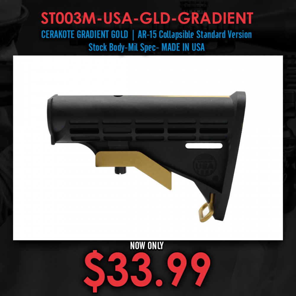 CERAKOTE GRADIENT GOLD | AR-15 Collapsible Standard Version Stock Body-Mil Spec- MADE IN USA