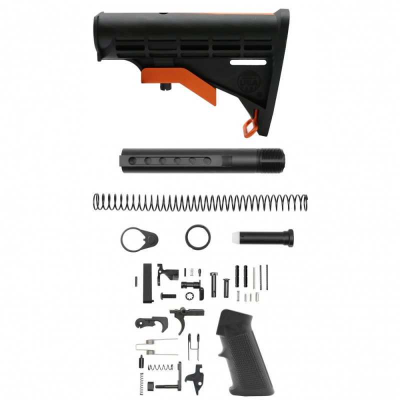 CERAKOTE GRADIENT| AR-15 STANDARD LOWER BUILD KIT W / COLLAPSIBLE STANDARD VERSION STOCK BODY-MIL SPEC - HUNTER ORANGE - MADE IN USA