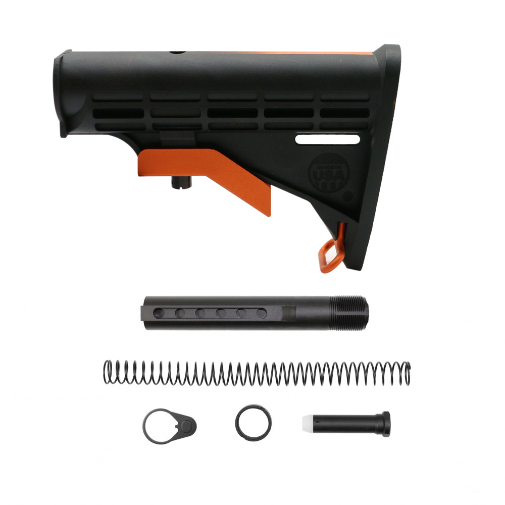 CERAKOTE GRADIENT| AR-15 COLLAPSIBLE STANDARD VERSION STOCK BODY-MIL SPEC- HUNTER ORANGE | W/ 6-Position Buffer Tube Kit - MADE IN USA