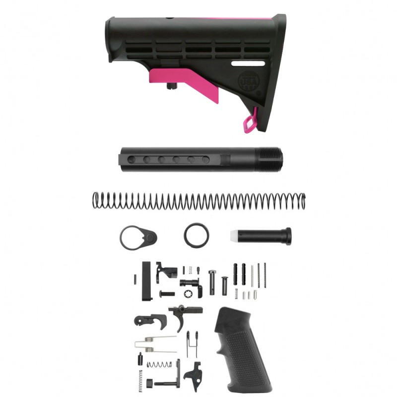 CERAKOTE GRADIENT| AR-15 STANDARD LOWER BUILD KIT W / COLLAPSIBLE STANDARD VERSION STOCK BODY-MIL SPEC - PINK - MADE IN USA