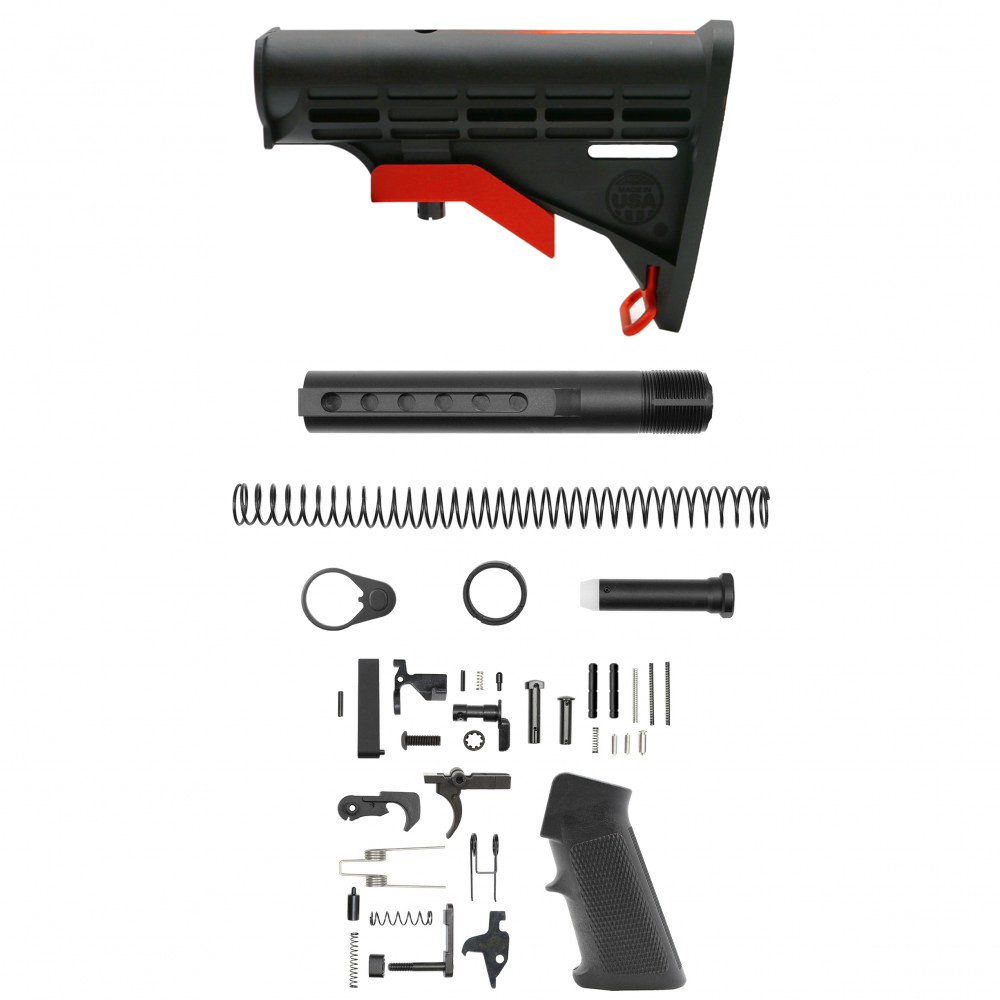 CERAKOTE GRADIENT| AR-15 STANDARD LOWER BUILD KIT W / COLLAPSIBLE STANDARD VERSION STOCK BODY-MIL SPEC - RED - MADE IN USA