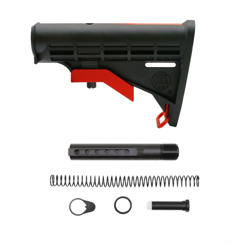 CERAKOTE GRADIENT| AR-15 COLLAPSIBLE STANDARD VERSION STOCK BODY-MIL SPEC- RED | W/ 6-Position Buffer Tube Kit - MADE IN USA