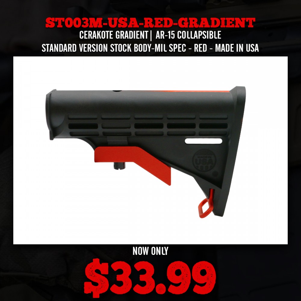 CERAKOTE GRADIENT| AR-15 COLLAPSIBLE STANDARD VERSION STOCK BODY-MIL SPEC - RED - MADE IN USA