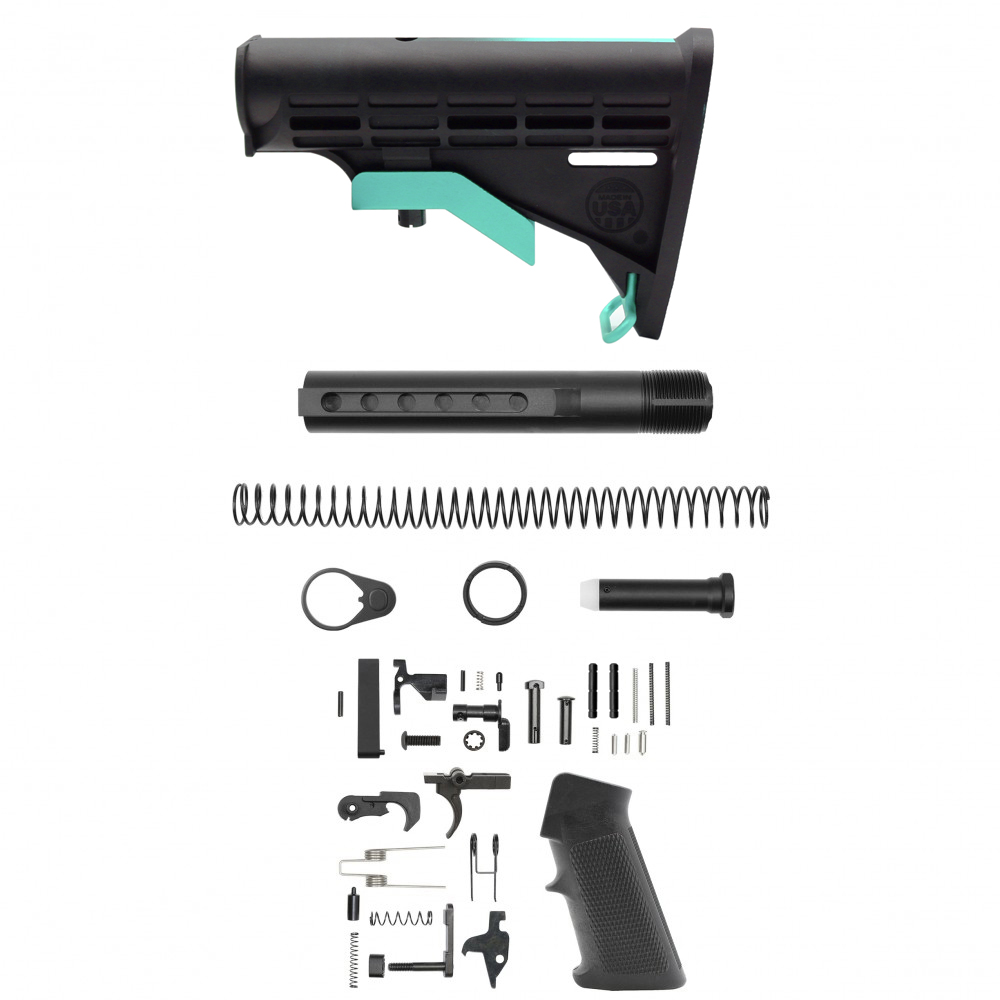 CERAKOTE GRADIENT| AR-15 STANDARD LOWER BUILD KIT W / COLLAPSIBLE STANDARD VERSION STOCK BODY-MIL SPEC - ROBIN EGG - MADE IN USA