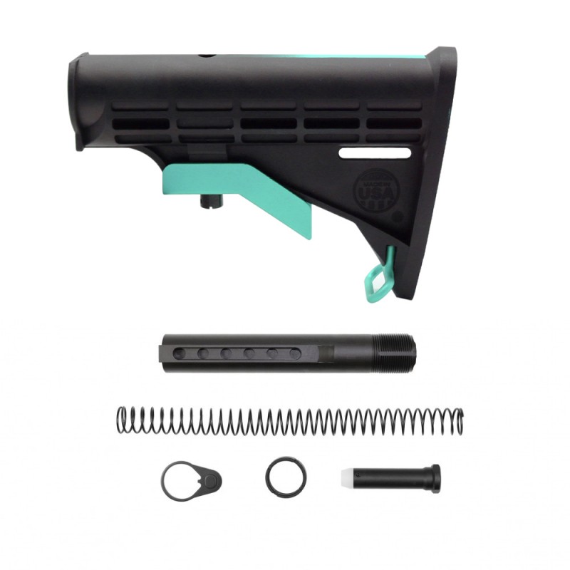 CERAKOTE GRADIENT| AR-15 COLLAPSIBLE STANDARD VERSION STOCK BODY-MIL SPEC- ROBINS EGG | W/ 6-Position Buffer Tube Kit  - MADE IN USA