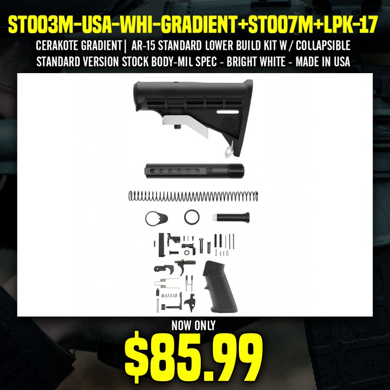 CERAKOTE GRADIENT| AR-15 STANDARD LOWER BUILD KIT W / COLLAPSIBLE STANDARD VERSION STOCK BODY-MIL SPEC - BRIGHT WHITE - MADE IN USA