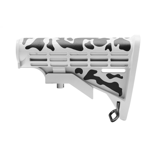 CERAKOTE CAMO WHI | AR-15 Collapsible Standard Version Stock Body-Mil Spec - Base WHI - Pattern - BLK CERAKOTE CAMO WHI | AR-15 Collapsible Standard Version Stock Body-Mil Spec - Base WHI - Pattern - BLK
