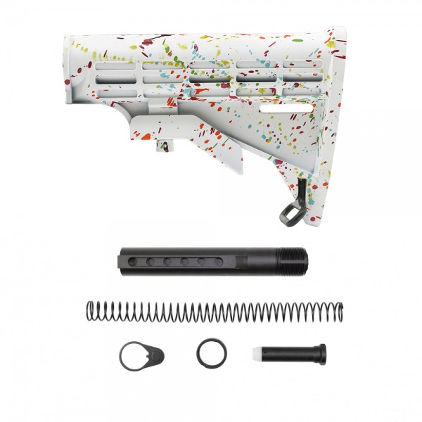 CERAKOTE SPLATTER WHI | AR-15 .223/5.56 Collapsible Carbine Stock-Mil Spec | W/ 6-Position Buffer Tube Kit-Mil-Spec