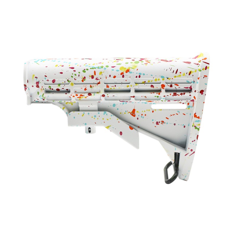 CERAKOTE SPLATTER| AR-15 Collapsible Standard Version Stock Body-Mil Spec- BASE BRIGHT WHITE- PATTERN- RGB-RED-PNK-ORG-LEM-ZBG- MADE IN U.S.A