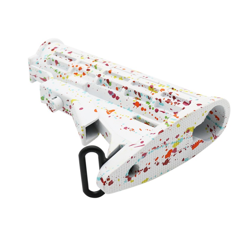 CERAKOTE SPLATTER| AR-15 Collapsible Standard Version Stock Body-Mil Spec- BASE BRIGHT WHITE- PATTERN- RGB-RED-PNK-ORG-LEM-ZBG- MADE IN U.S.A