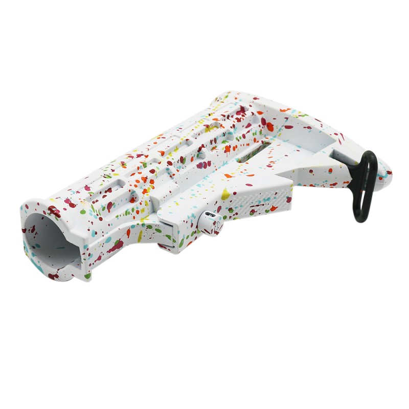 CERAKOTE SPLATTER| AR-15 Collapsible Standard Version Stock Body-Mil Spec- BASE BRIGHT WHITE- PATTERN- RGB-RED-PNK-ORG-LEM-ZBG- MADE IN U.S.A