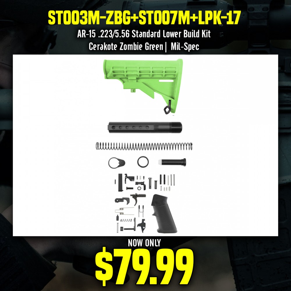 AR-15 .223/5.56 Standard Lower Build Kit - Cerakote Zombie Green| Mil-Spec