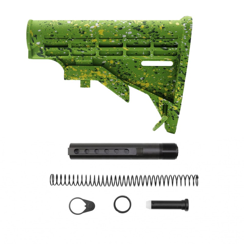 AR-15 .223/5.56 Collapsible Carbine Stock-Cerakote ZBG Splatter | W/ 6-Position Buffer Tube Kit | Mil-Spec
