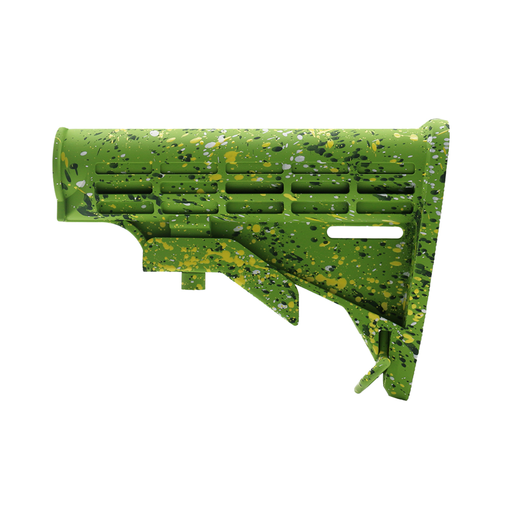 CERAKOTE SPLATTER | AR-15 Collapsible Standard Version Stock Body - Mil Spe - Base Zombie Green - Pattern - Highland Green - Bright White - Lemon Zest CERAKOTE SPLATTER | AR-15 Collapsible Standard Version Stock Body - Mil Spe - Base Zombie Green - Pattern - Highland Green - Bright White - Lemon Zest