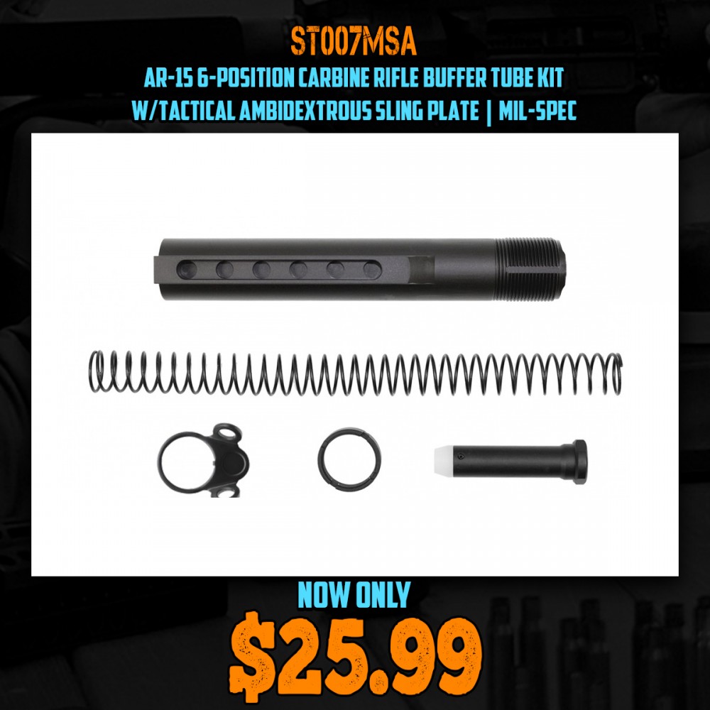 AR-15 6-Position Carbine Rifle Buffer Tube Kit w/Tactical Ambidextrous Sling Plate | Mil-Spec