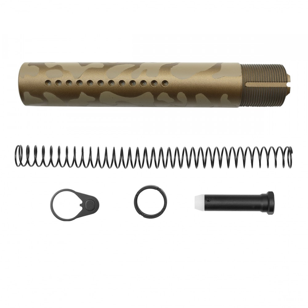 CERAKOTE CAMO| AR-15 .223/5.56 Complete Dimpled Pistol Buffer Tube Kit- NO FOAM- FLAT DARK EARTH AND BURNT BRONZE