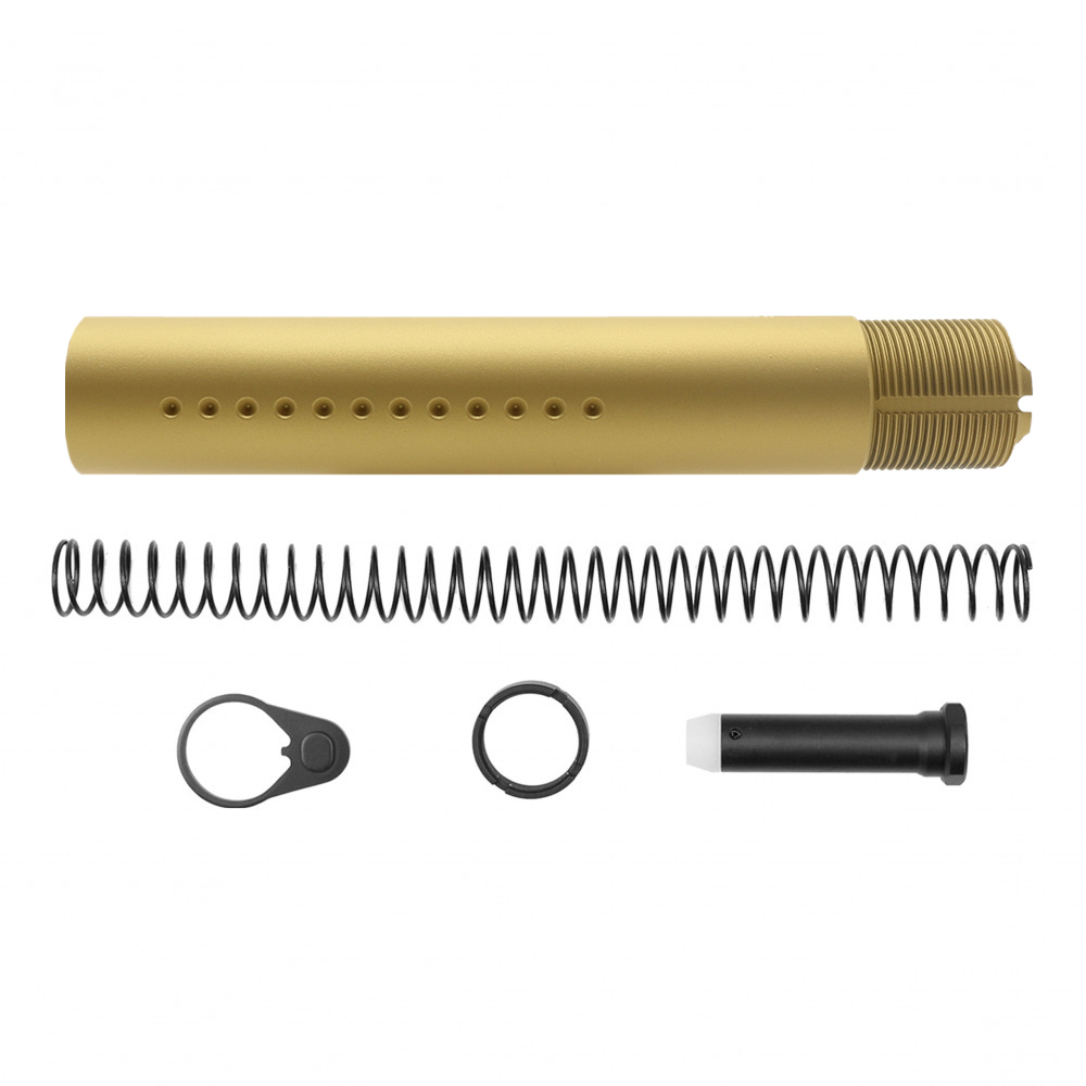 AR-15 .223/5.56 Complete Dimpled Pistol Buffer Tube Kit- NO FOAM- Cerakote Gold