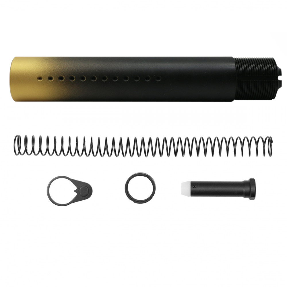 CERAKOTE GRADIENT GOLD| AR-15 .223/5.56 Complete Dimpled Pistol Buffer Tube Kit- NO FOAM- BLACK AND GOLD