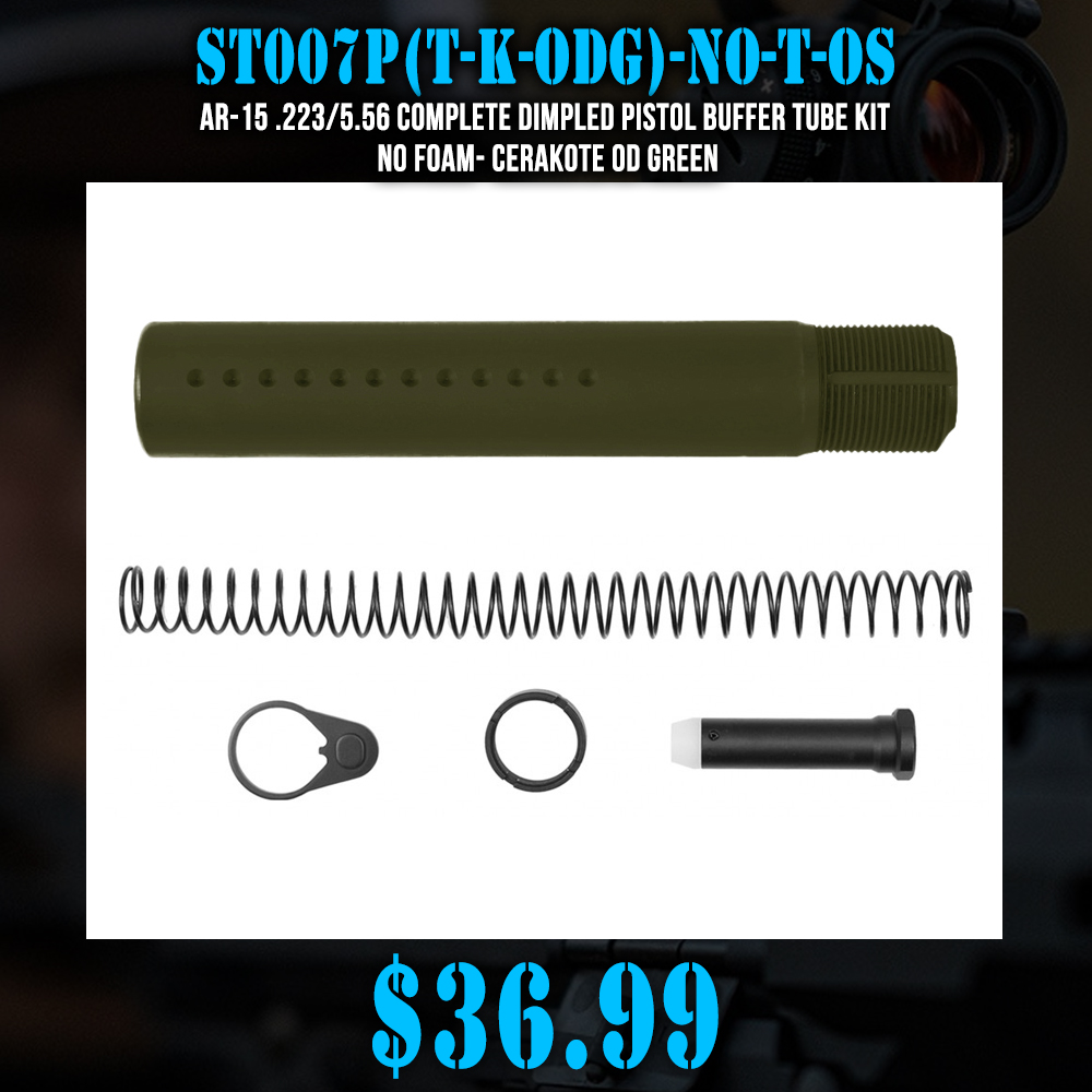 AR-15 .223/5.56 Complete Dimpled Pistol Buffer Tube Kit- NO FOAM- Cerakote OD Green
